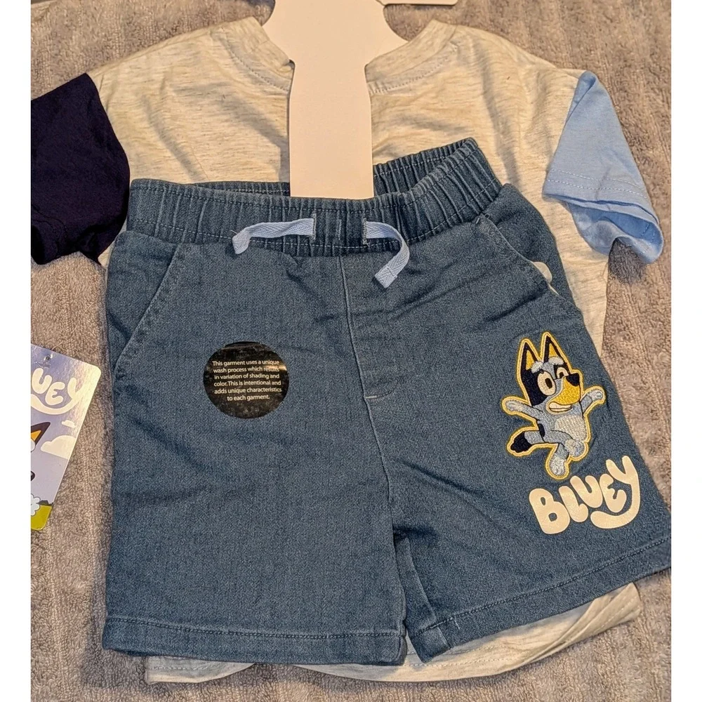 Bluey Kids 4T T Shirt‎ and Denim Shorts Set Bluey Character Graphic NWT